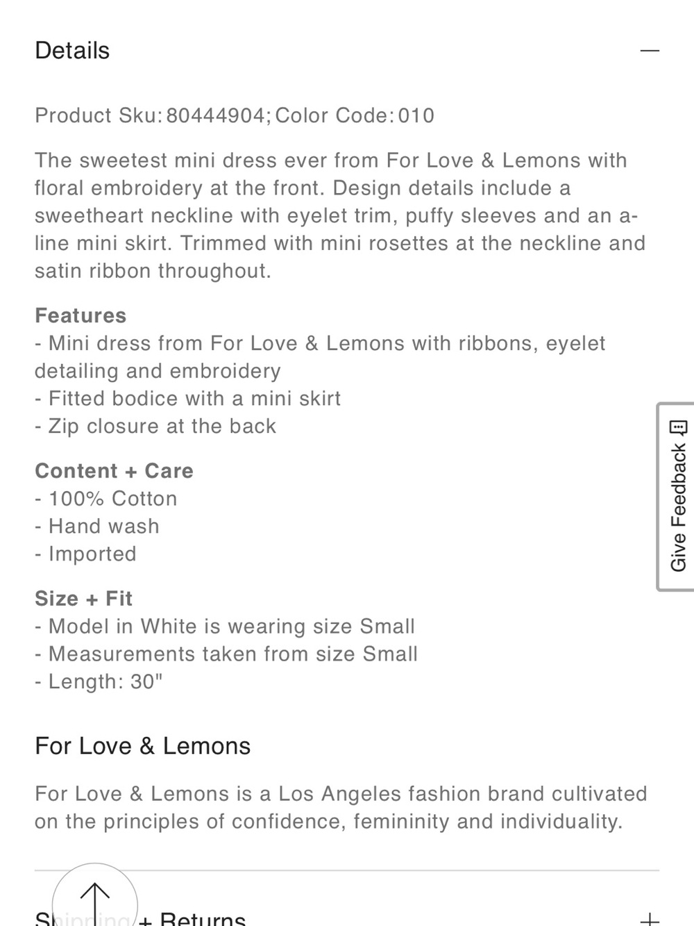 For Love & Lemons Meadow Embroidered Mini Dress | White | Size M - Picture 7 of 8